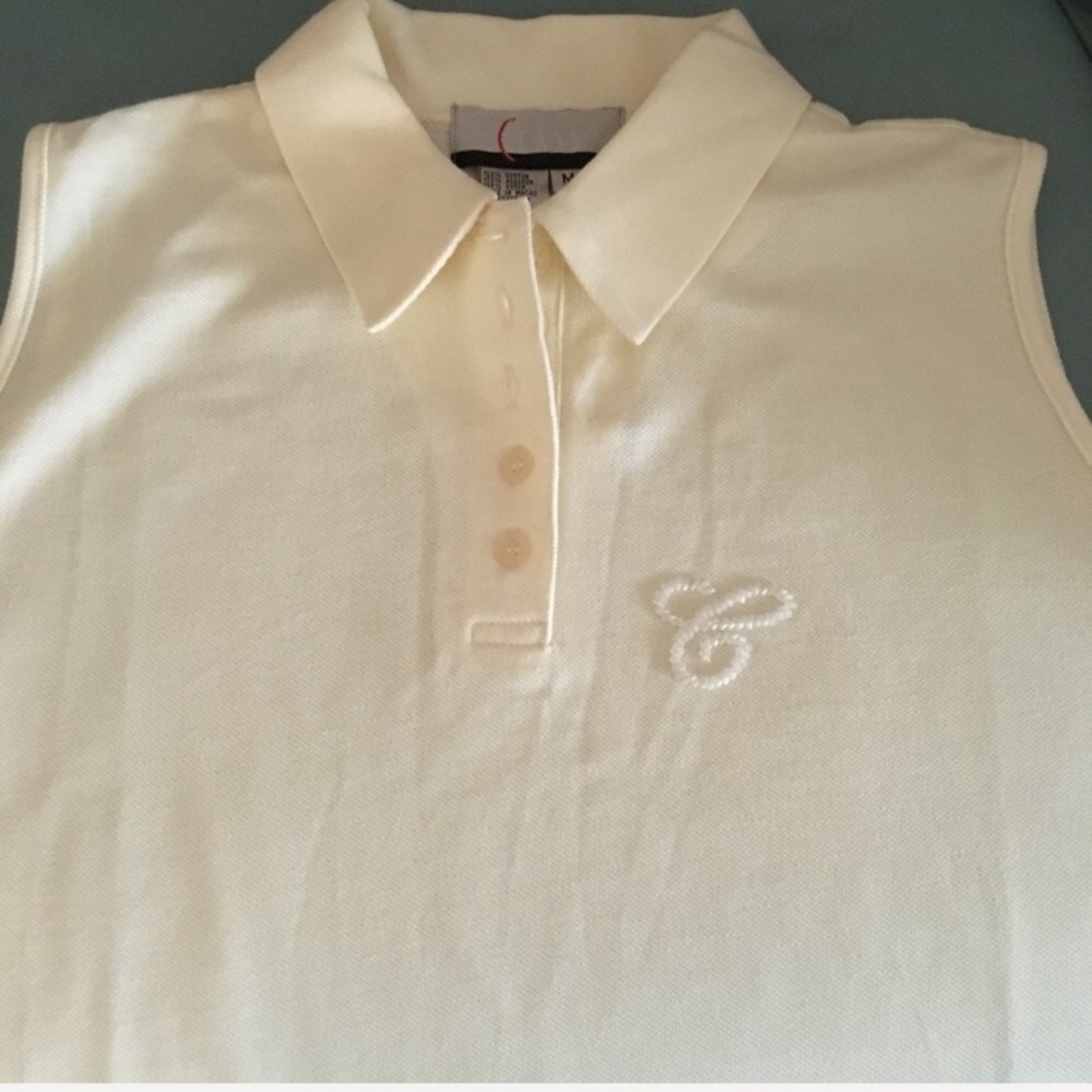 NEW crystal monogram "C" golf shirt in cream